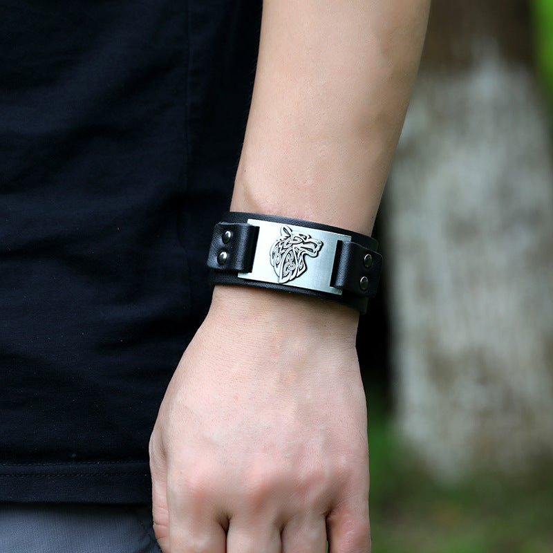 Bracciale vichingo pelle testa di lupo