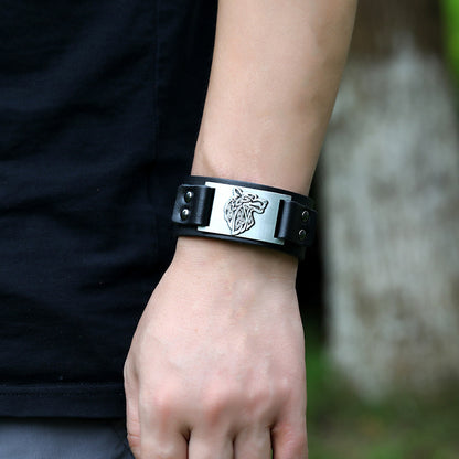 Bracciale vichingo pelle testa di lupo