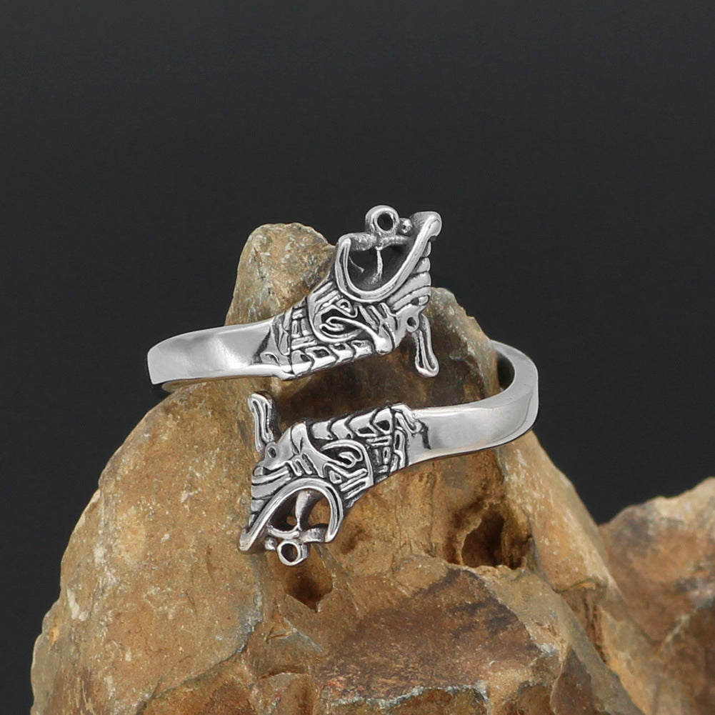 Anello testa di lupo Odino