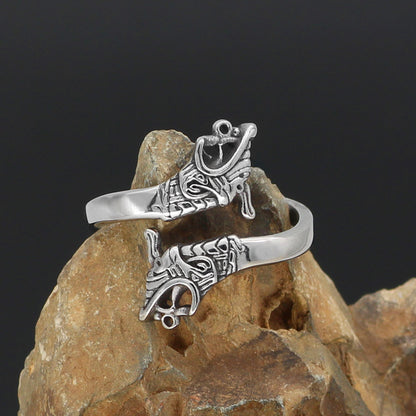 Anello testa di lupo Odino