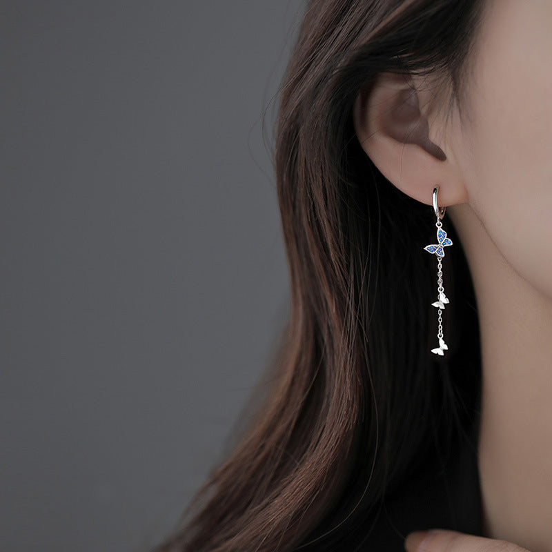 Orecchini farfalla nappa lunga argento 925