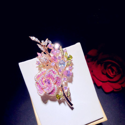 Spilla bouquet rose zircone
