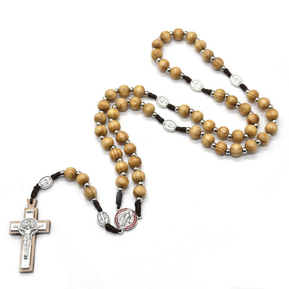 Collana croce perle legno