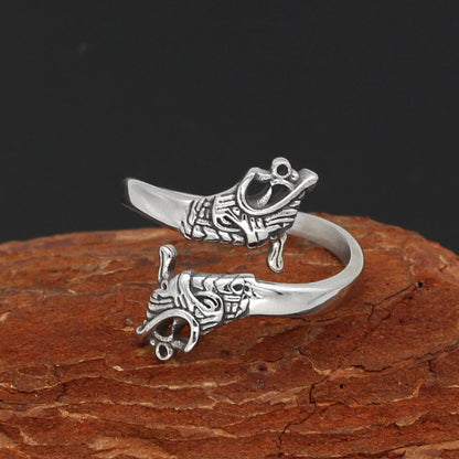 Anello testa di lupo Odino