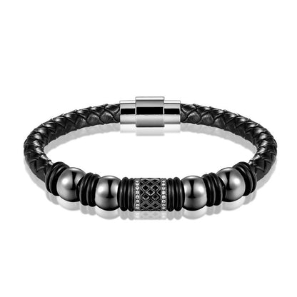 Bracciale pelle intrecciata e zirconi