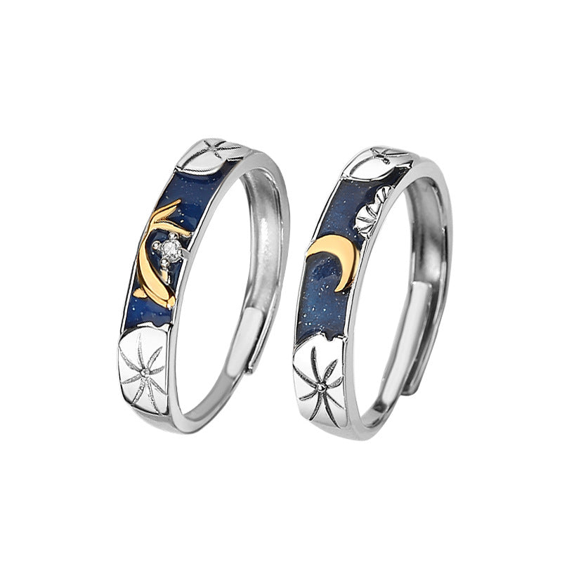 Anello coppia luna e loto
