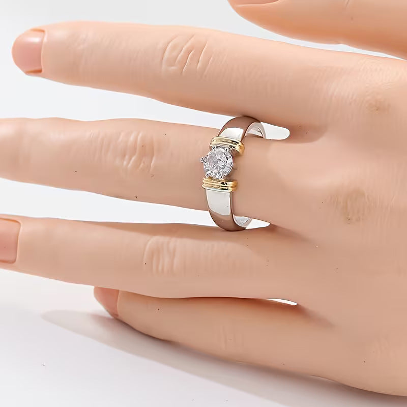 Anello bicolore zirconi tondi