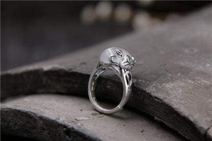 Anello loto calcedonio bianco