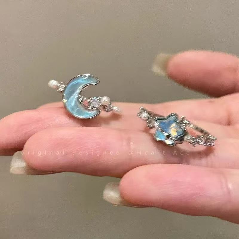 Anello stella e luna blu ghiaccio