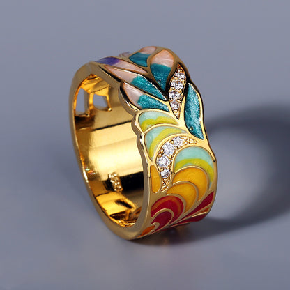 Anello fiore con smalto e strass