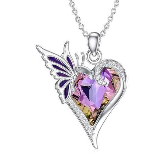 Collana farfalla viola con cristalli