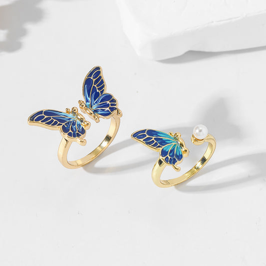 Anello farfalla perla regolabile