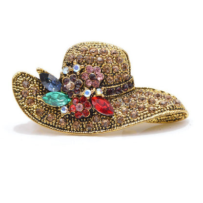 Spilla cappello vintage con strass
