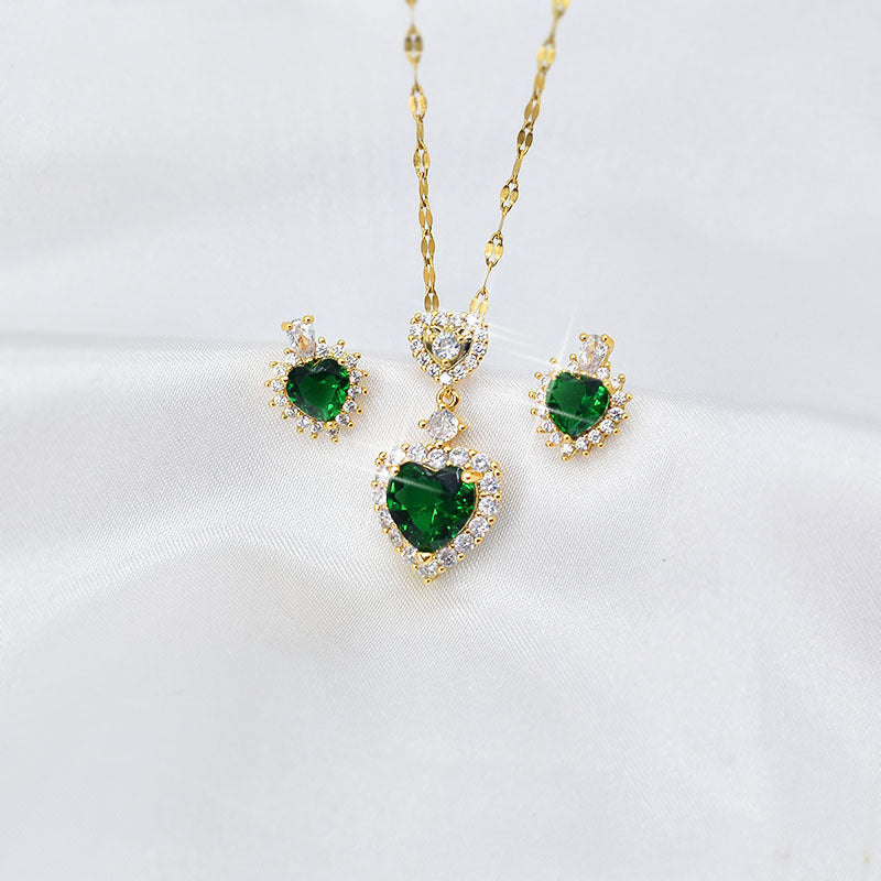 Collana cuore zircone verde