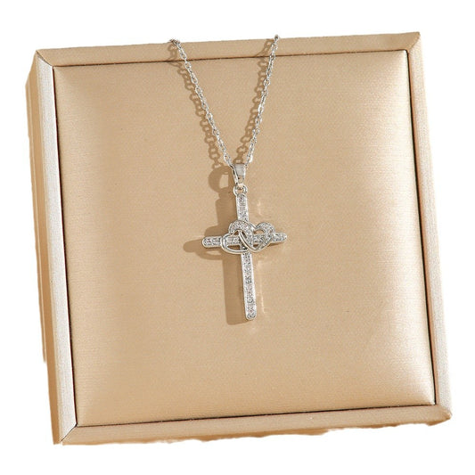 Collana croce cuore zircone