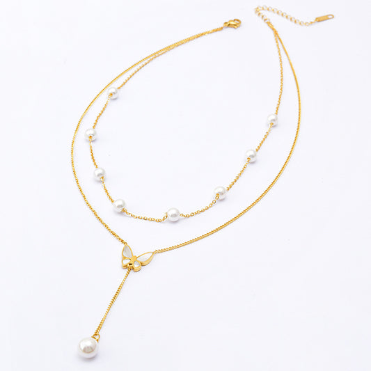 Collana farfalla doppio filo perla