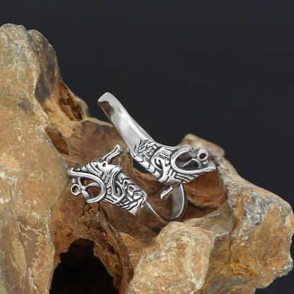 Anello testa di lupo Odino