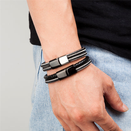 Bracciale acciaio intrecciato doppio anello