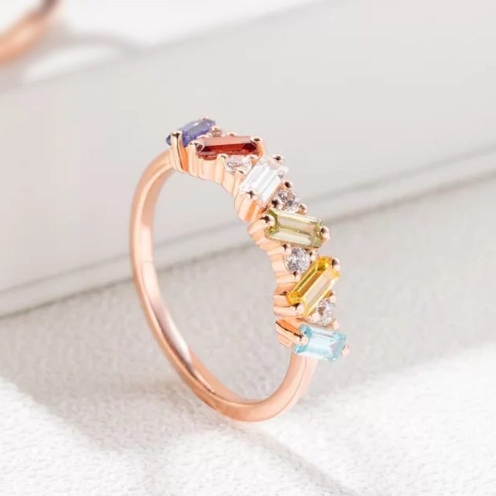 Anello zircone multicolore in acciaio inox