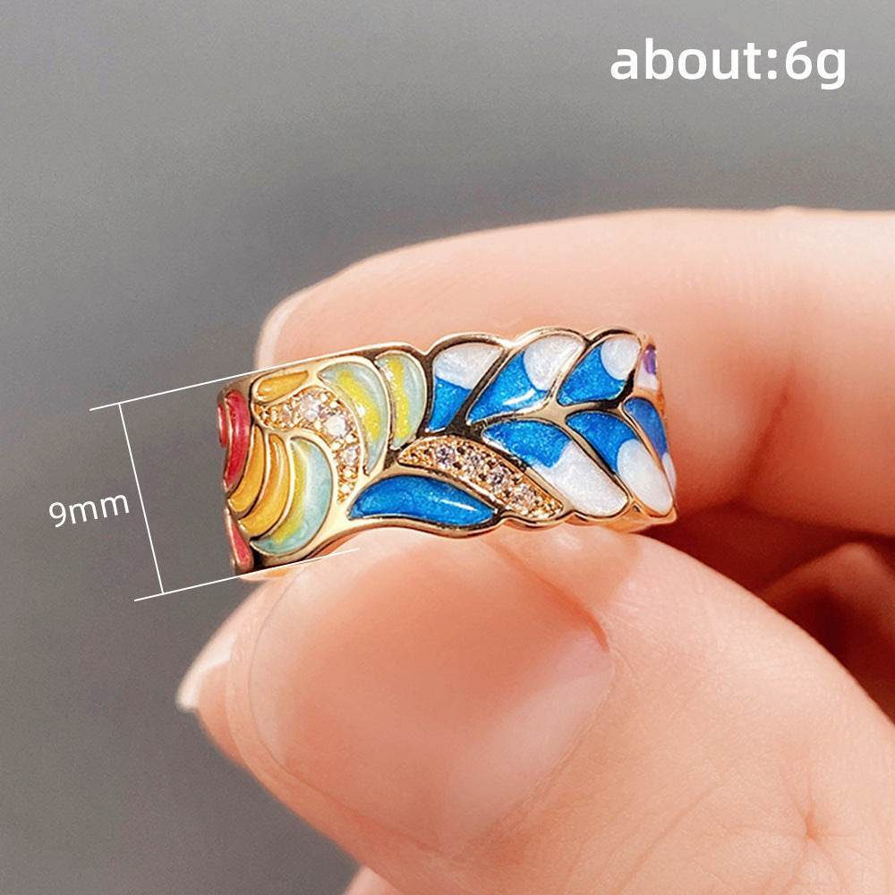 Anello smaltato blu e bianco