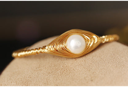 Bracciale perla barocca con filo avvolto
