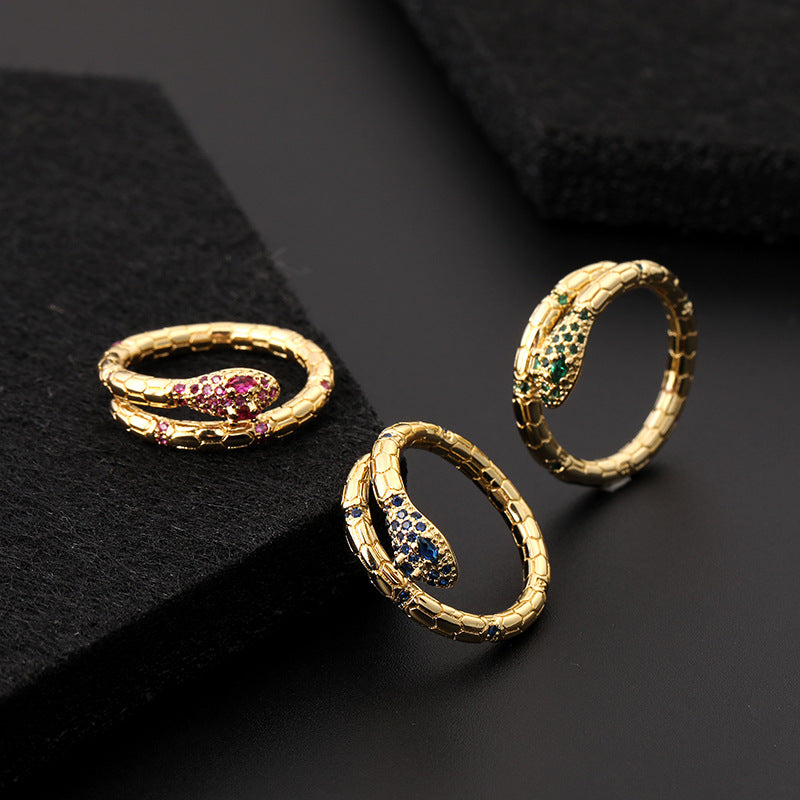 Anello serpente zircone aperto