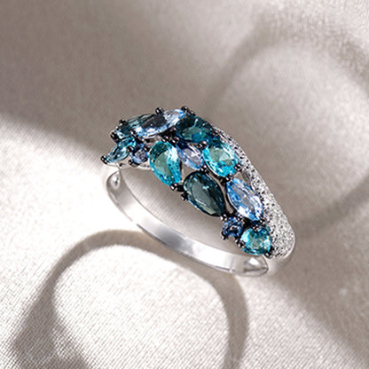 Anello zircone blu mare argento