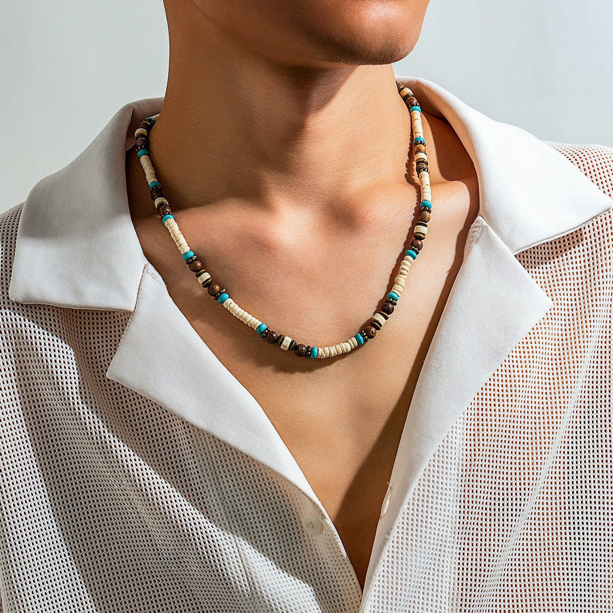 Collana perline legno bohemien
