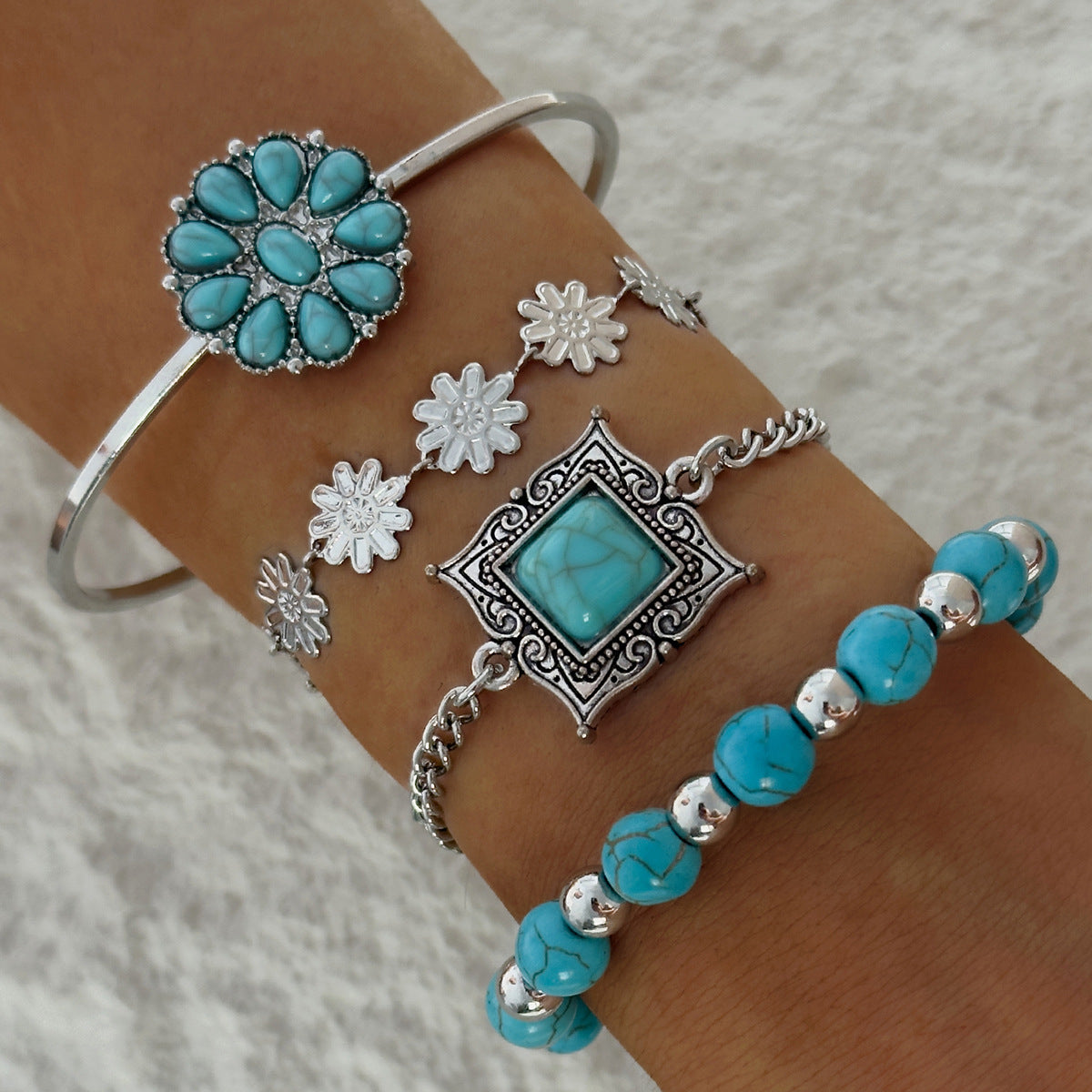 Bracciale boho turchese foglia