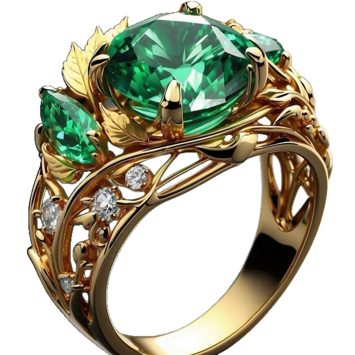 Anello smeraldo e diamanti con decoro floreale