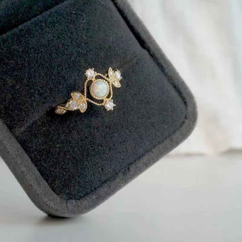 Anello opale naturale placcato oro da donna