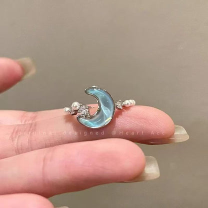 Anello stella e luna blu ghiaccio