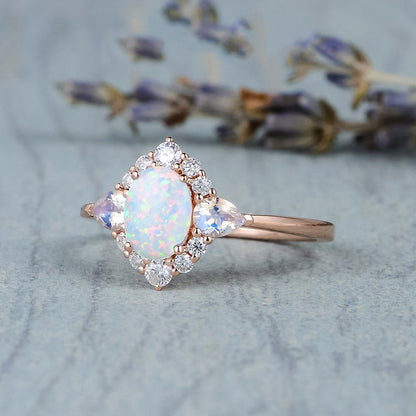 Anello opale e pietra di luna bronzo