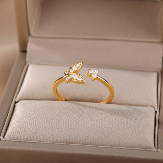 Anello farfalla zirconi regolabile