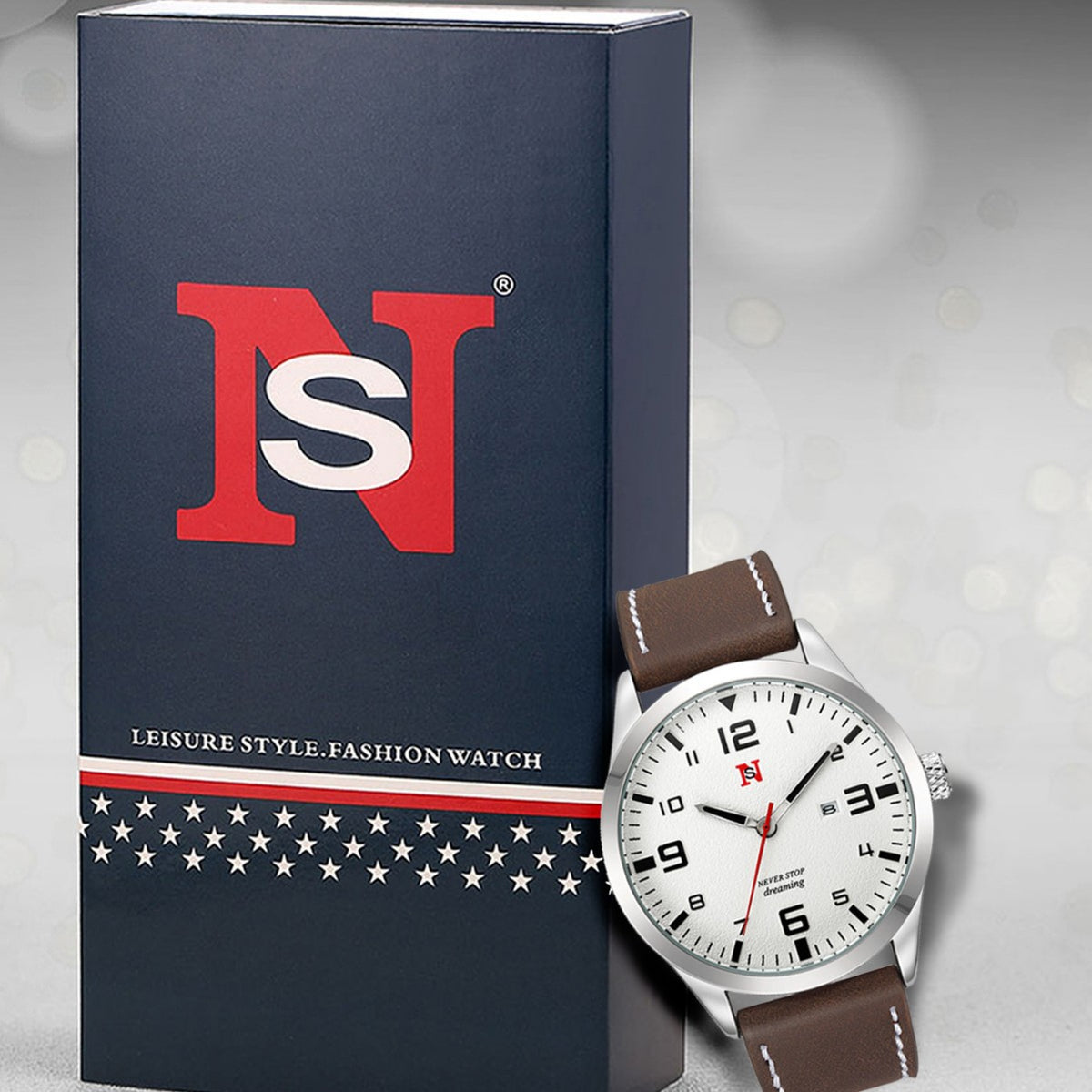 Orologio uomo calendario al quarzo cinturino in pelle