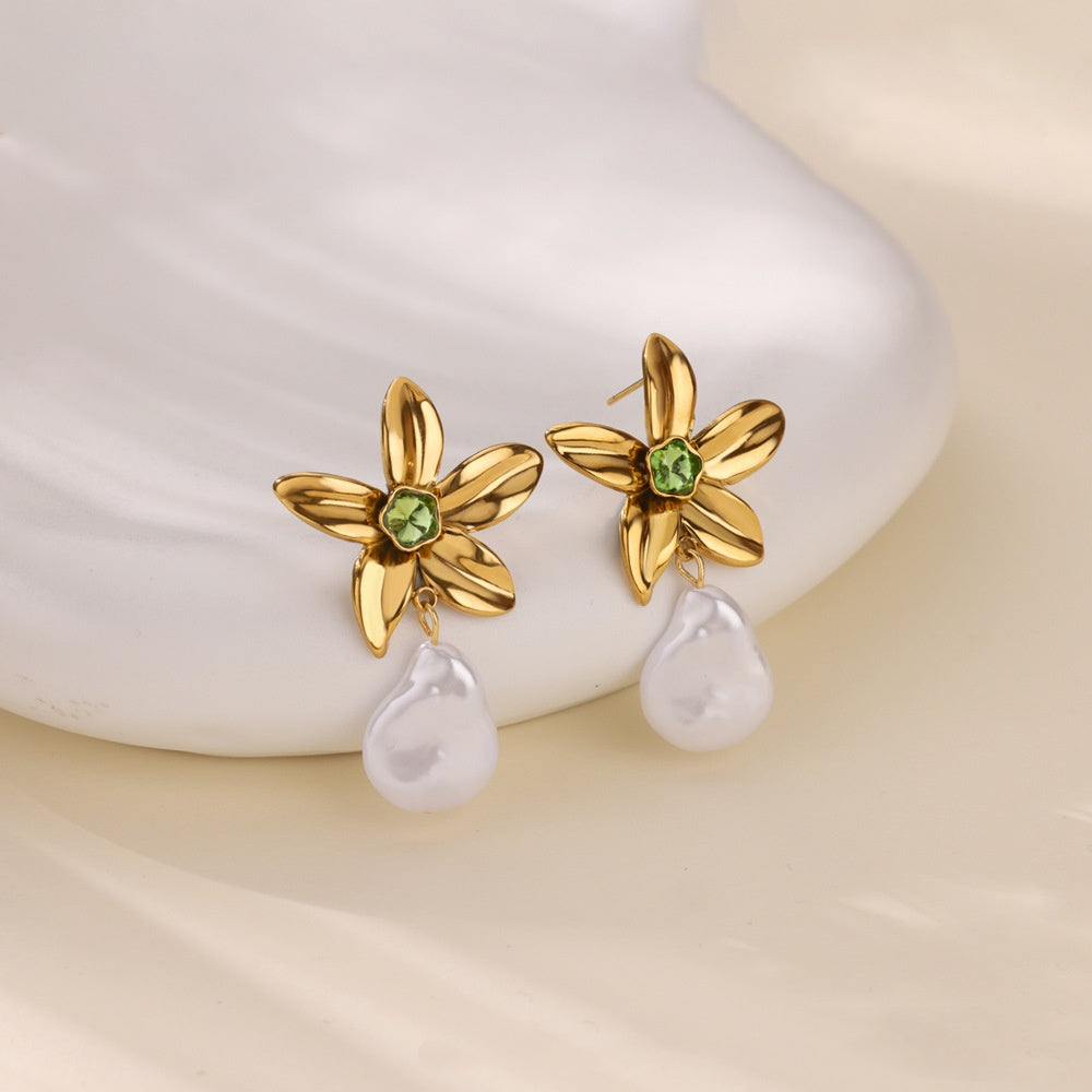 Orecchini fiore zircone verde