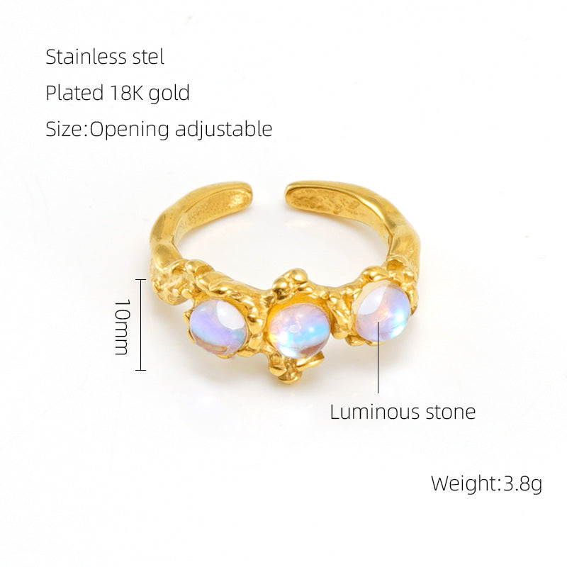 Anello pietra di luna geometrico irregolare