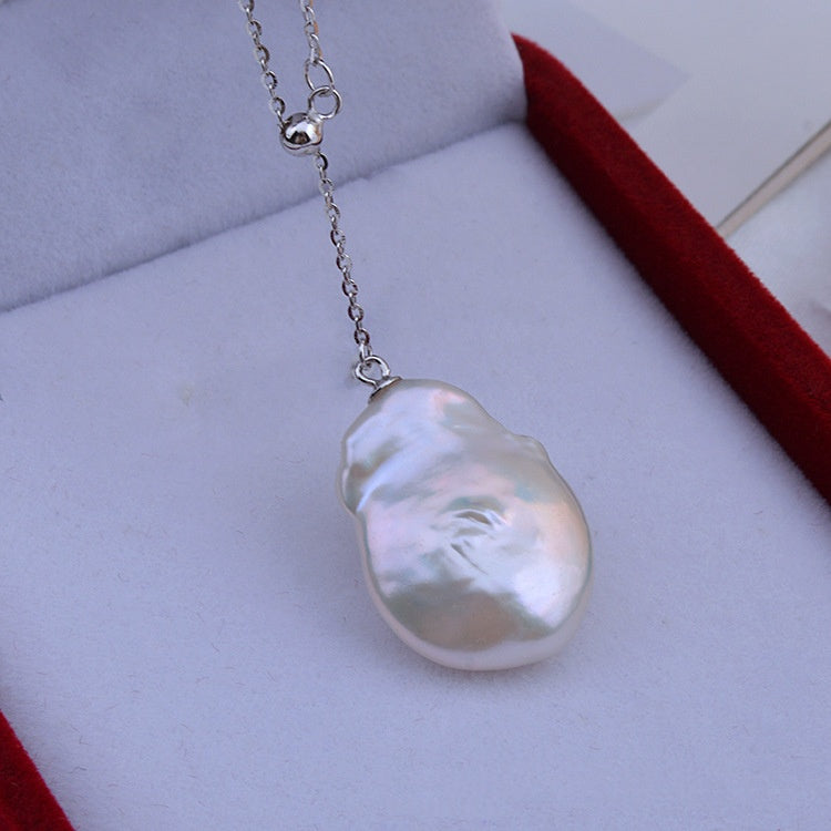 Collana perla barocca bottone argento