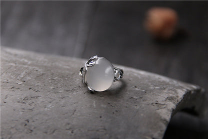 Anello loto calcedonio bianco