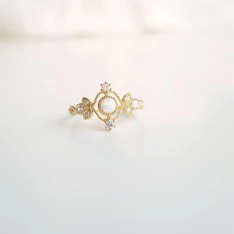 Anello opale naturale placcato oro da donna