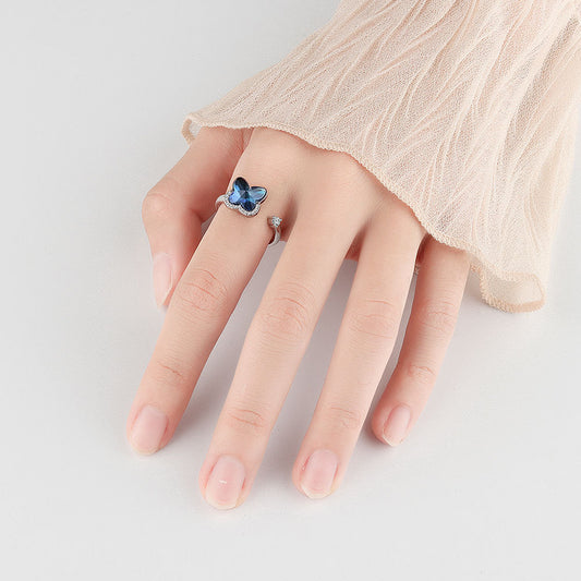 Anello farfalla girevole argento