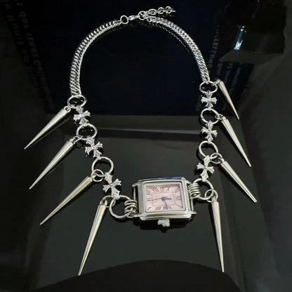 Collana orologio croce rivettata