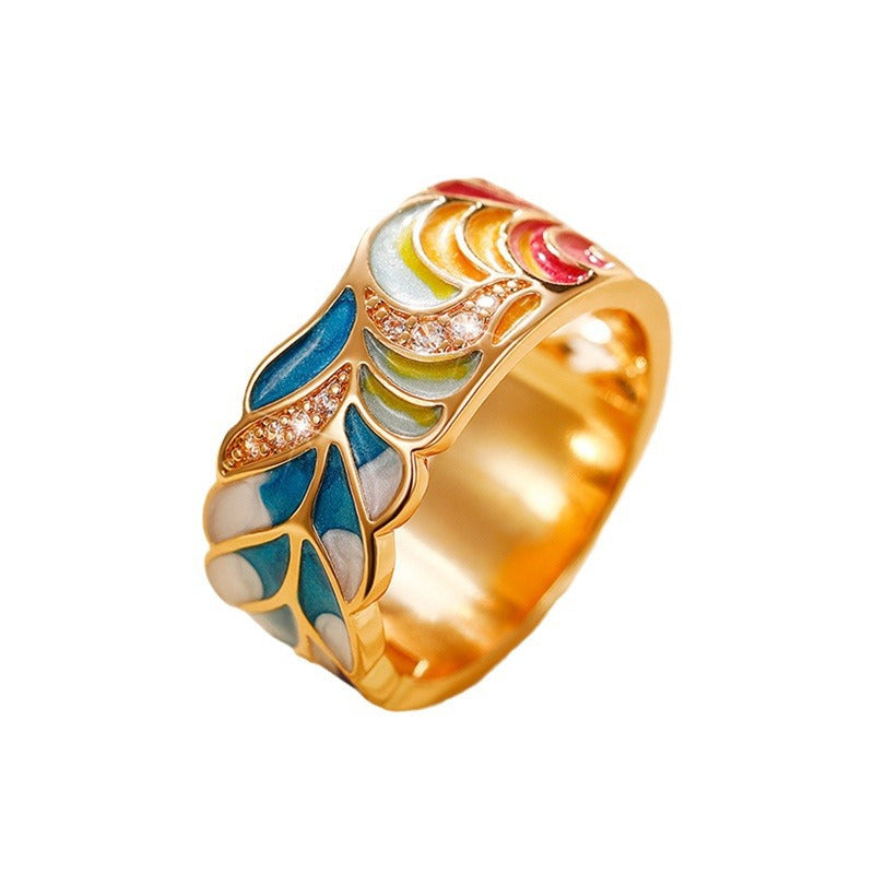 Anello smaltato blu e bianco