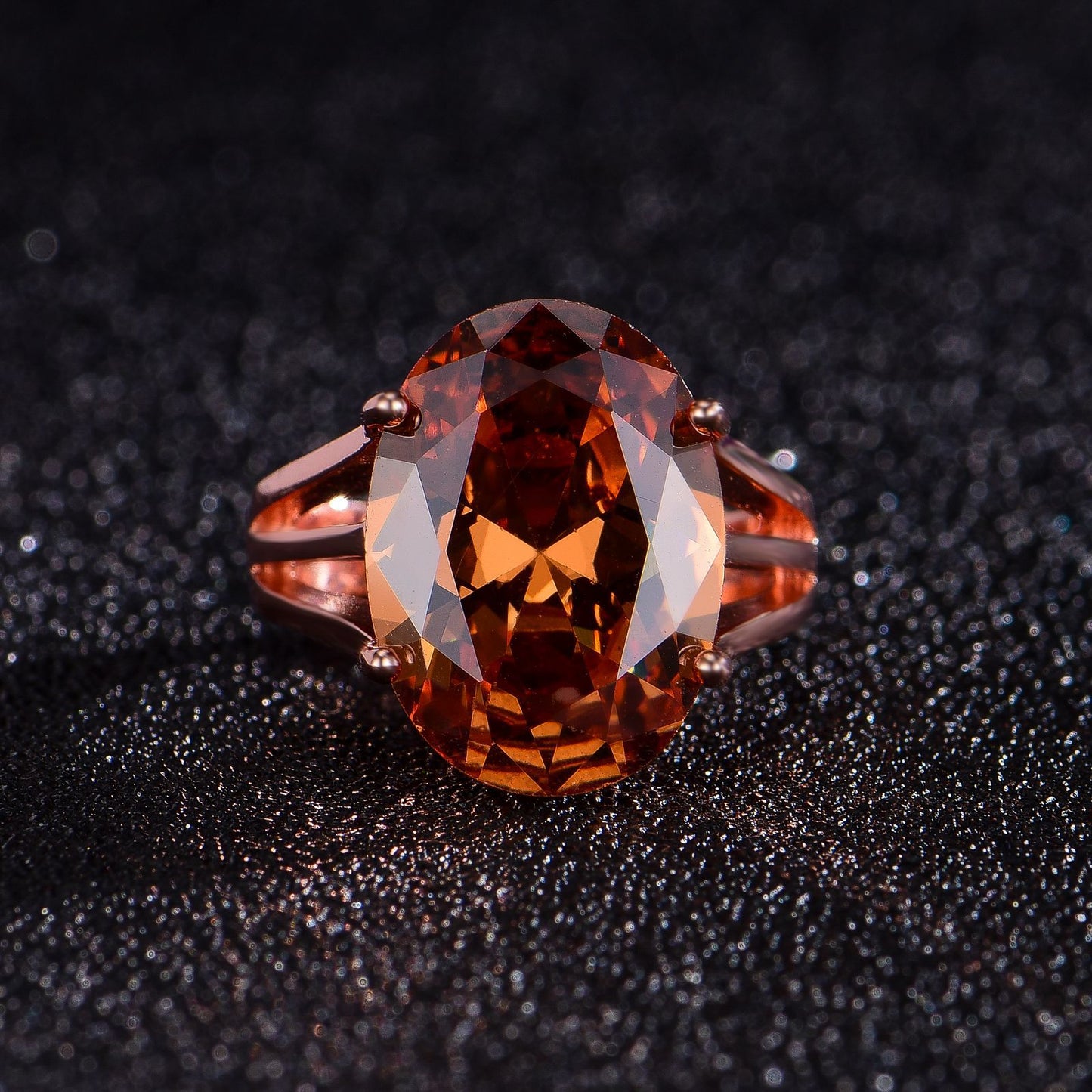Anello zircone champagne ovale