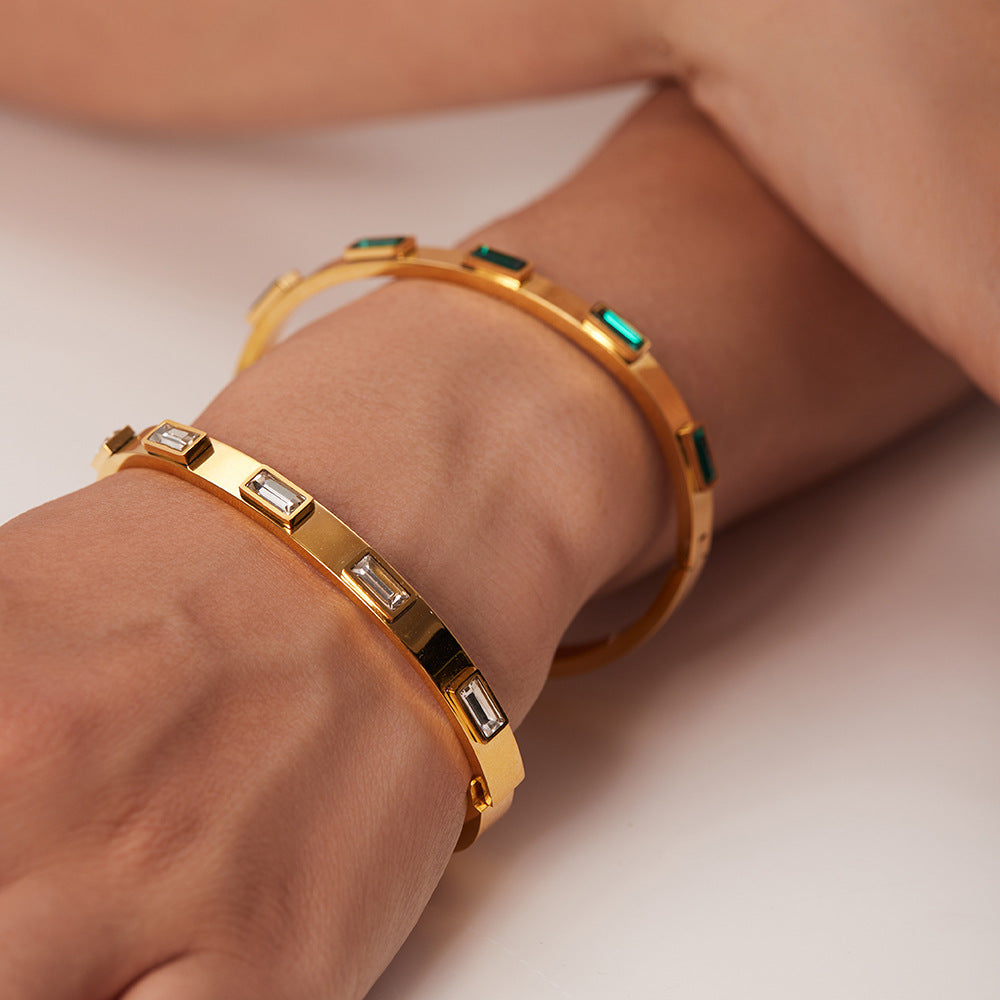 Bracciale titanio con zirconi rettangolari
