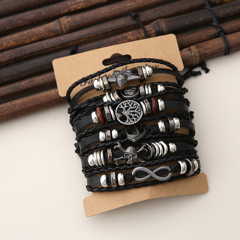 Set 6 bracciali pelle stile punk