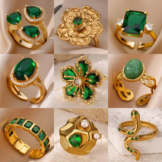 Anello fiore zirconi verdi