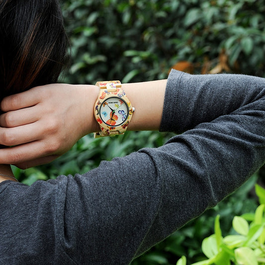 Orologio bambù stampa farfalla