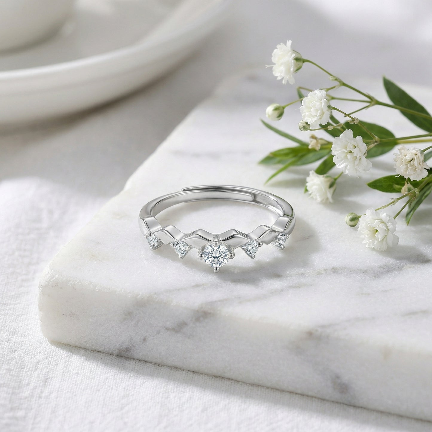 Anello onda argento regolabile