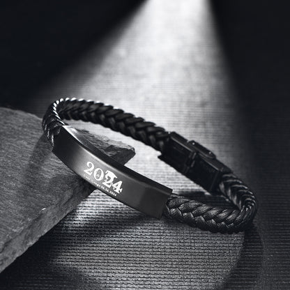 Bracciale pelle intrecciata acciaio titanio da uomo